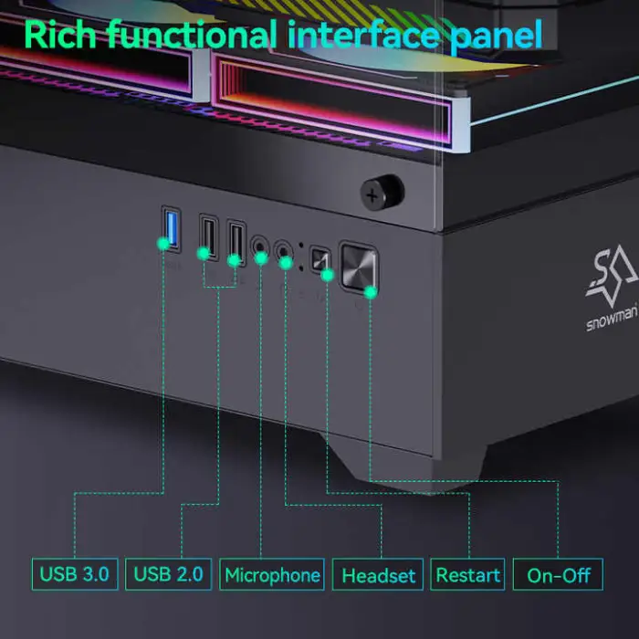 SNOWMAN High-Airflow Mid Tower PC Case Efficient ITX Chassis with USB Front Port for Gamers and Enthusiasts Stylish and Cool