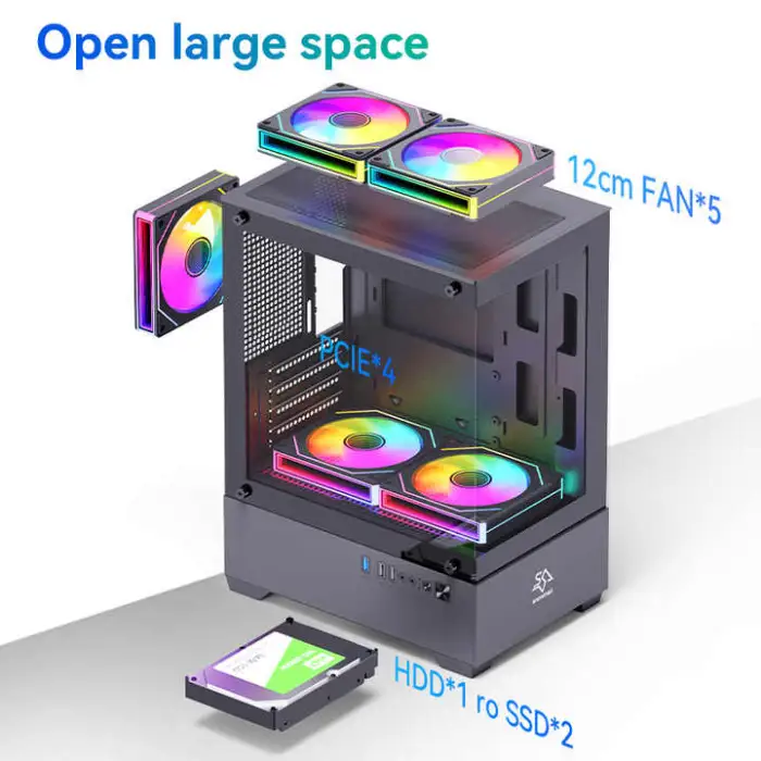 SNOWMAN High-Airflow Mid Tower PC Case Efficient ITX Chassis with USB Front Port for Gamers and Enthusiasts Stylish and Cool