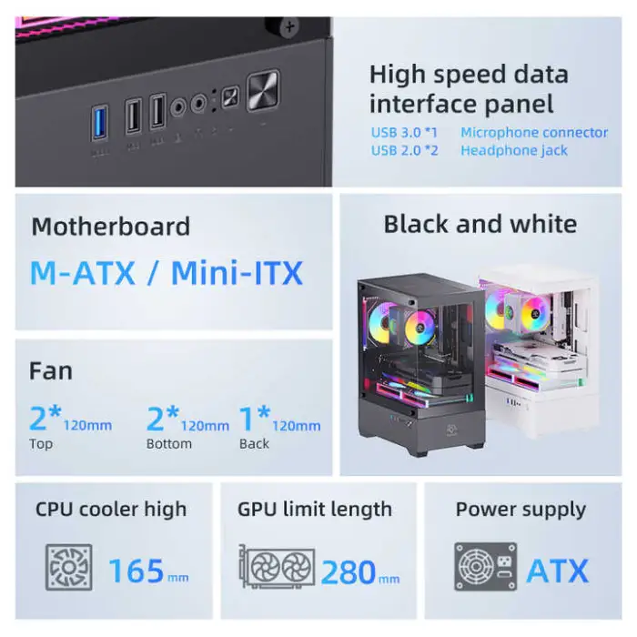 SNOWMAN High-Airflow Mid Tower PC Case Efficient ITX Chassis with USB Front Port for Gamers and Enthusiasts Stylish and Cool