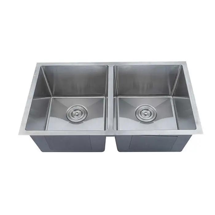 Hm 32 Inch Handmade Kitchen Sink Sanitary Ware Wash Basin Undermount 50/50 Luxury Double Bowl Stainless Steel Kitchen Sink