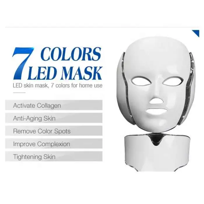 Portable PTD 7 Color LED Therapy Face Mask for Facial and Neck Whitening Skin Rejuvenation with 630nm Red Light