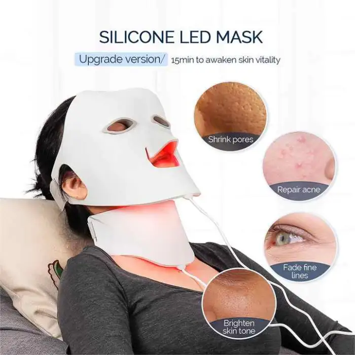Red Light Photon Therapy Flexible Silicone LED Face Mask Acne Treatment Removal Facial Neck Whitening Firming