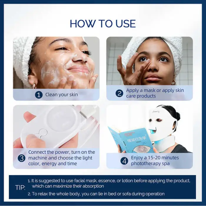 Red Light Photon Therapy Flexible Silicone LED Face Mask Acne Treatment Removal Facial Neck Whitening Firming