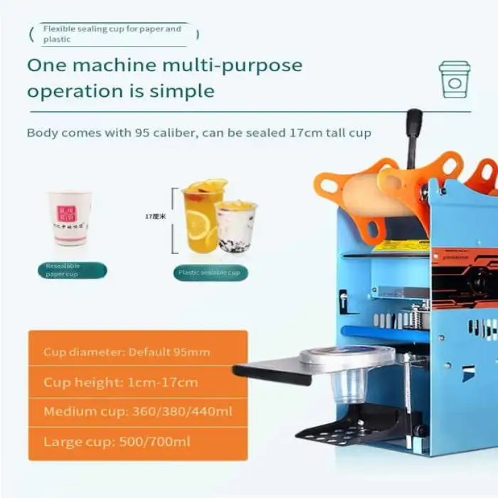 Low  Electric & Manual Commodity Sealer Machine for Beverages Hand-held Paper & Plastic Cup Sealer for Milk Tea Cups