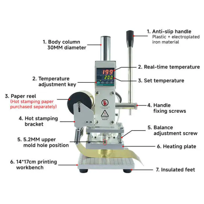 Small Manual  Foil Stamping Machine with Sliding Positioning Plate for PVC Leather PU Paper Logo Embossing