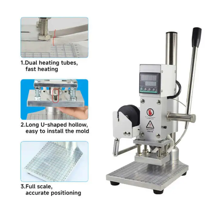 Small Manual  Foil Stamping Machine with Sliding Positioning Plate for PVC Leather PU Paper Logo Embossing