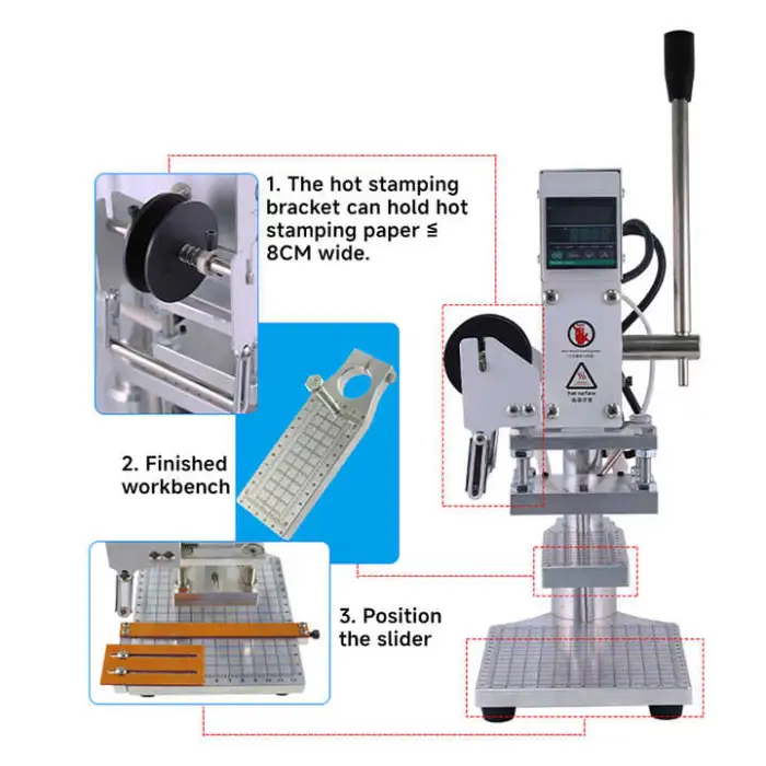 Small Manual  Foil Stamping Machine with Sliding Positioning Plate for PVC Leather PU Paper Logo Embossing