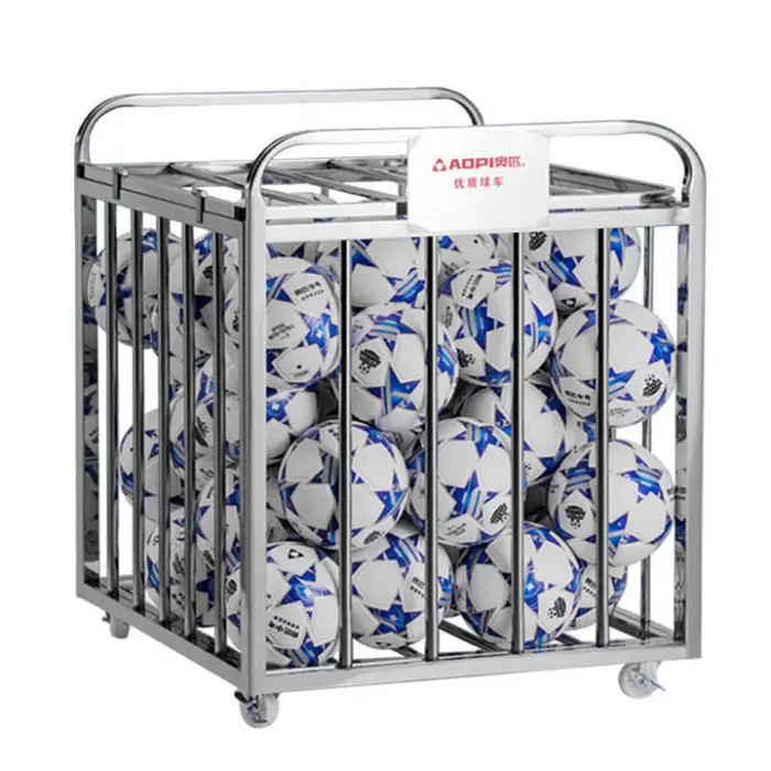 Sports Ball Cart Football Volleyball Basketball Portable Sports Stainless Steel Folding Large Capacity Movable Ball Cart
