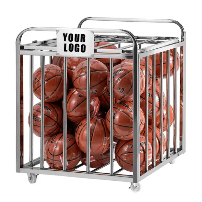 Sports Ball Cart Football Volleyball Basketball Portable Sports Stainless Steel Folding Large Capacity Movable Ball Cart