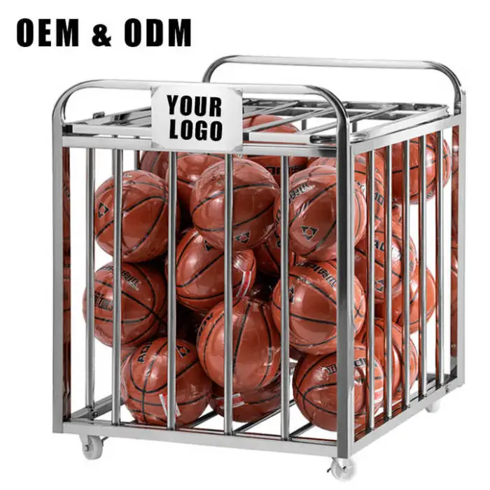Sports Ball Cart Football Volleyball Basketball Portable Sports Stainless Steel Folding Large Capacity Movable Ball Cart