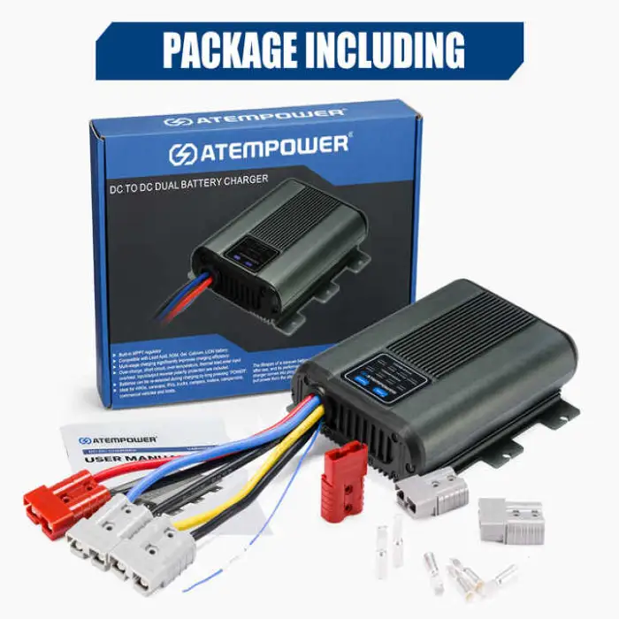 ATEM POWER 12V 25A 40A 60A Dual Battery System Smart DC to DC Battery Charger With Solar MPPT for Car