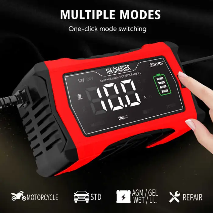 Car Battery Charger 12V 10A and 24V Fully-Automatic Trickle Charger Smart LCD Battery Maintainer Compensation for Car