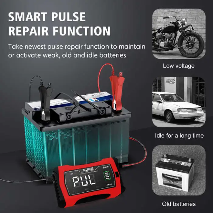 Car Battery Charger 12V 10A and 24V Fully-Automatic Trickle Charger Smart LCD Battery Maintainer Compensation for Car