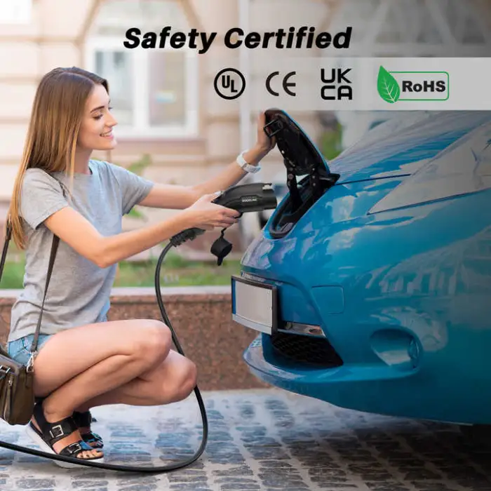 Waterproof 16A 32A 40A Adjustable Type 2 1 GBT Portable EV Charger With LCD Screen for EVSE Car 7KW