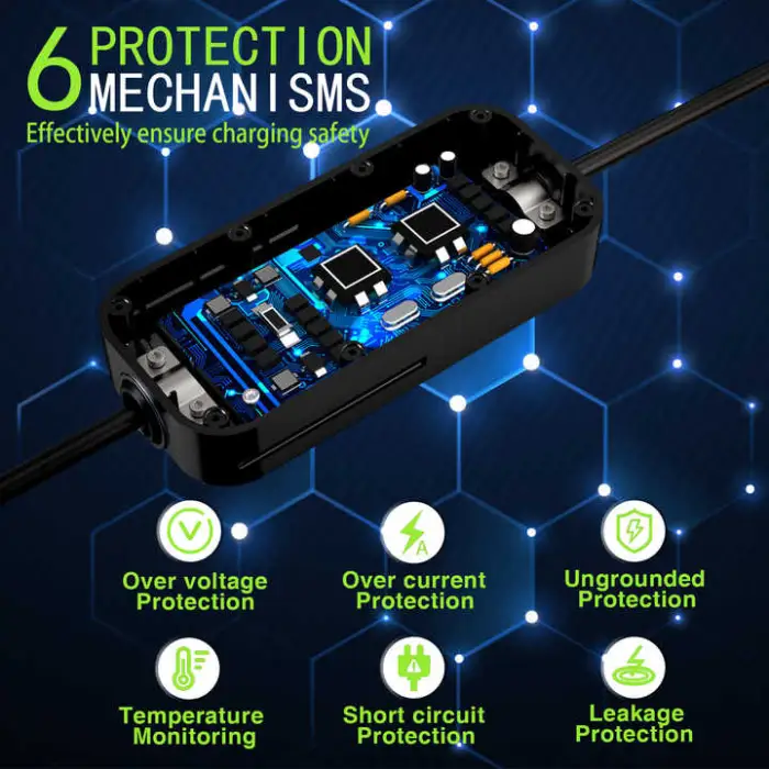 Waterproof 16A 32A 40A Adjustable Type 2 1 GBT Portable EV Charger With LCD Screen for EVSE Car 7KW