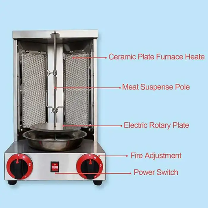 OT25 Shawarma Grill Machine Propane Doner Kebab Machine Vertical Broiler with 2 Burners