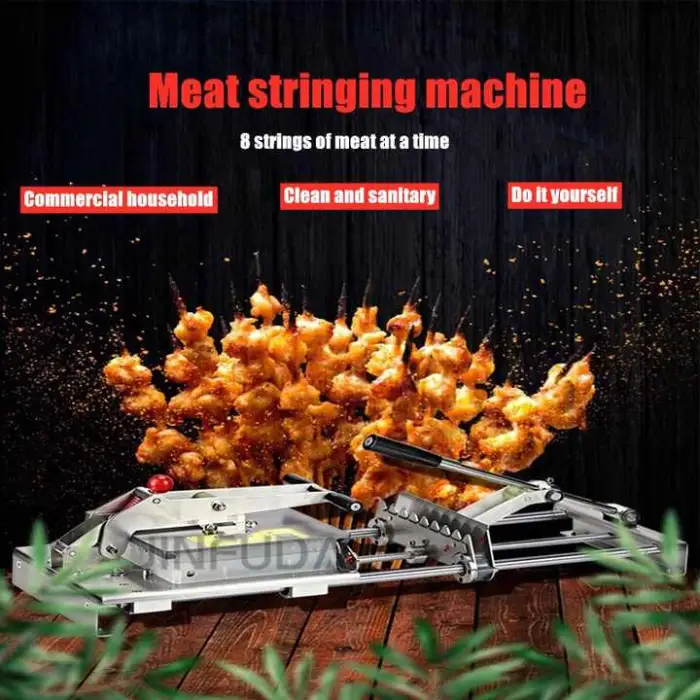 Stainless Steel Manual Mutton Kebab Machine/hand BBQ Bamboo Meat Skewer Machine/beef Satay String Making Machine
