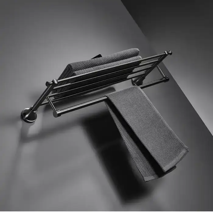 Sanitary Hardware Wall Mounted Brushed Grey Double Pole Towel Rack Bathroom Accessories