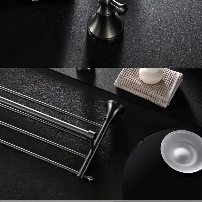 Sanitary Hardware Wall Mounted Brushed Grey Double Pole Towel Rack Bathroom Accessories