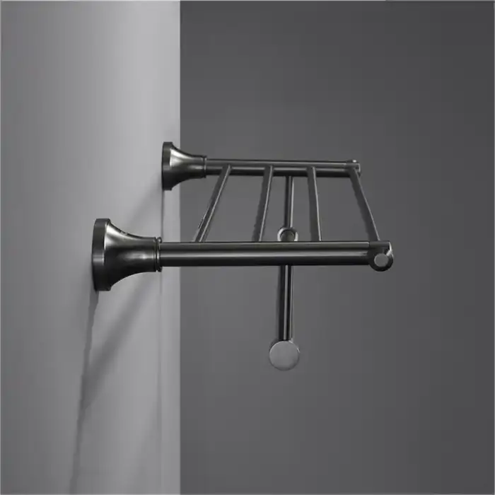 Sanitary Hardware Wall Mounted Brushed Grey Double Pole Towel Rack Bathroom Accessories