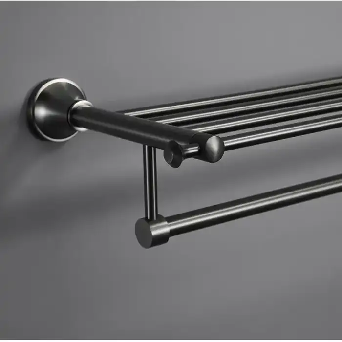 Sanitary Hardware Wall Mounted Brushed Grey Double Pole Towel Rack Bathroom Accessories
