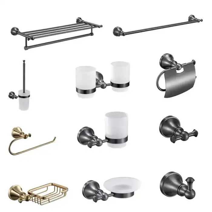 Sanitary Hardware Wall Mounted Brushed Grey Double Pole Towel Rack Bathroom Accessories