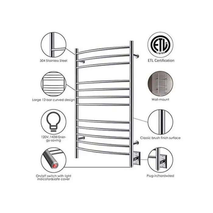 Towel Warmer Wall Mount Electric Plug-in/Hardwired Heated Towel Rack Brush Finish