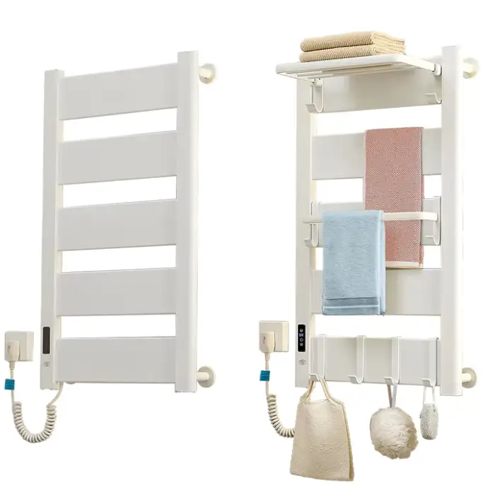 Energy Saving Minimalist Modern Style Bathroom White Wall Mounted Aluminum Electronic Heated Towel Rail Warmer Towel Warmer