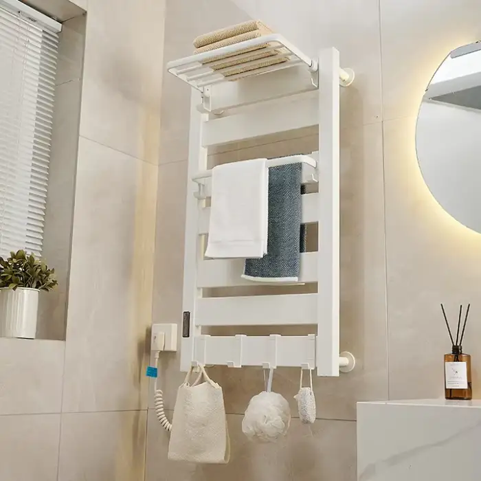 Energy Saving Minimalist Modern Style Bathroom White Wall Mounted Aluminum Electronic Heated Towel Rail Warmer Towel Warmer