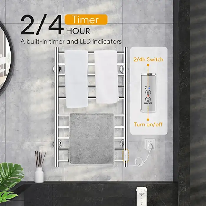 Electric Heated Towel Rack for Bathroom Wall Mounted Towel Warmer Stainless Steel Bars Drying Rack