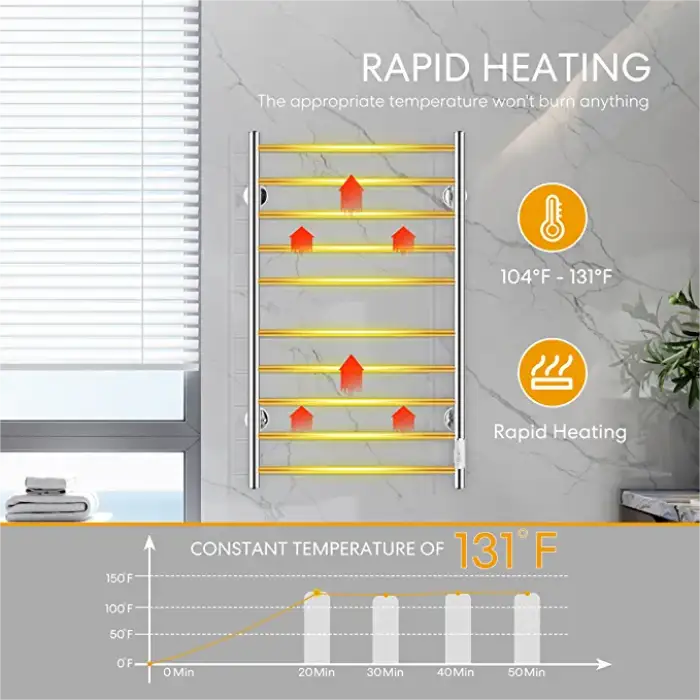 Electric Heated Towel Rack for Bathroom Wall Mounted Towel Warmer Stainless Steel Bars Drying Rack