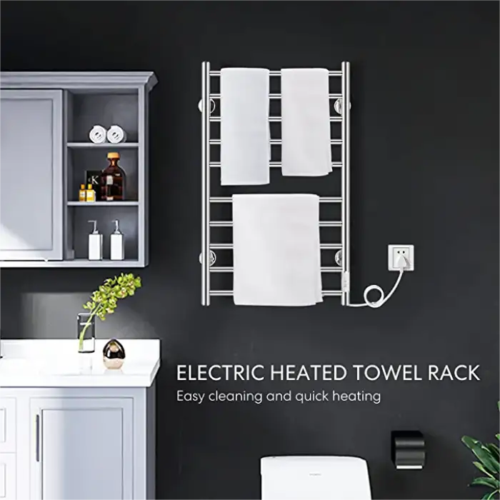 Electric Heated Towel Rack for Bathroom Wall Mounted Towel Warmer Stainless Steel Bars Drying Rack