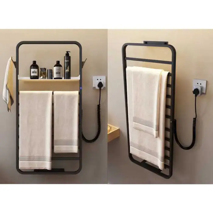 Wall Mounted 304 Stainless Steel Black Electric Heated Warmer Bathroom Towel Rack