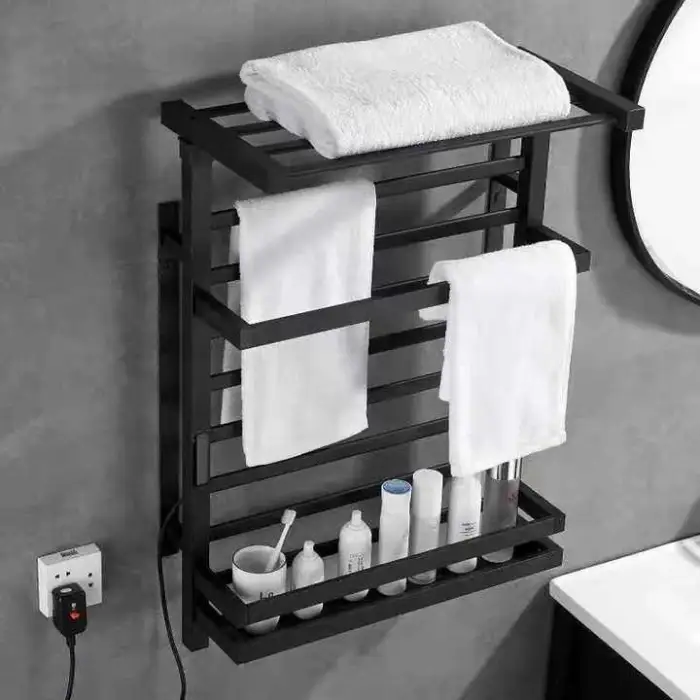 Wall Mounted 304 Stainless Steel Black Electric Heated Warmer Bathroom Towel Rack