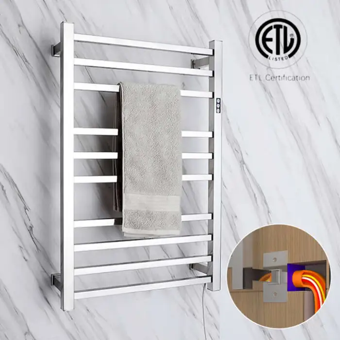Black Towel Warmer Electric Heated Towel Rail Stainless Steel Bathroom Towel Warmer Heater With Timer 9005ST