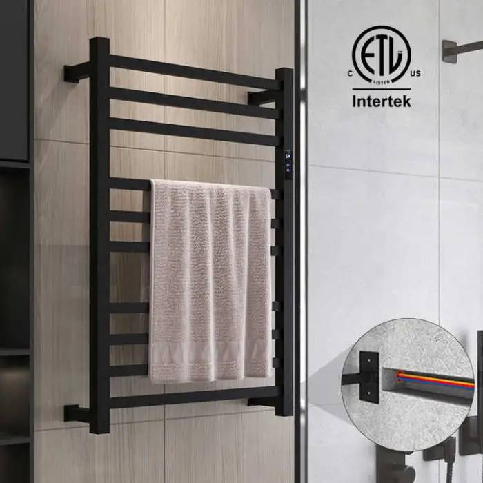 Black Towel Warmer Electric Heated Towel Rail Stainless Steel Bathroom Towel Warmer Heater With Timer 9005ST