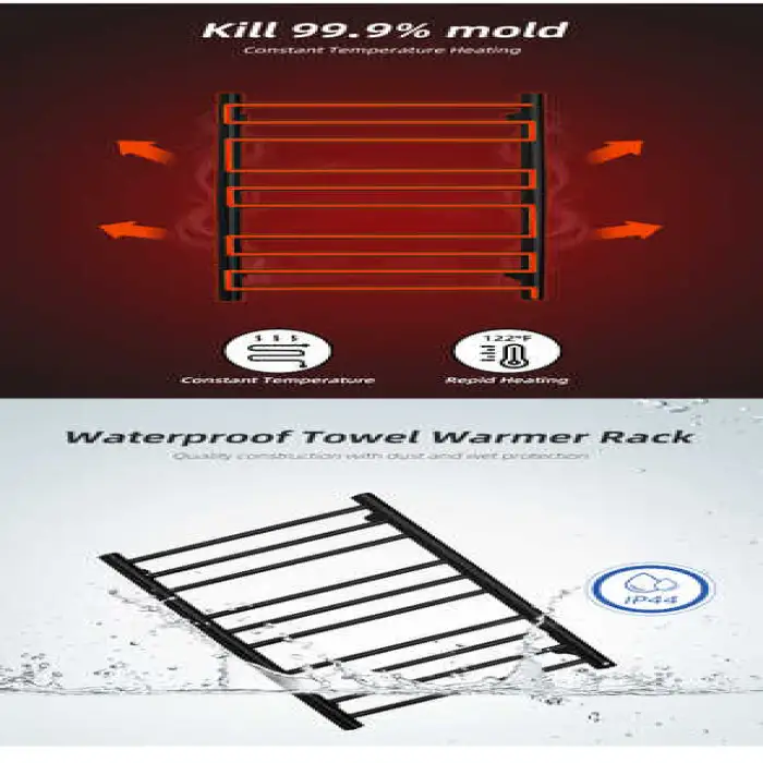 Black Towel Warmer Electric Heated Towel Rail Stainless Steel Bathroom Towel Warmer Heater With Timer 9005ST