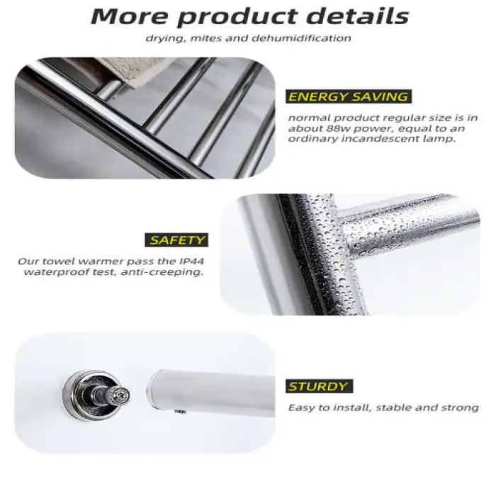 Black Towel Warmer Electric Heated Towel Rail Stainless Steel Bathroom Towel Warmer Heater With Timer 9005ST