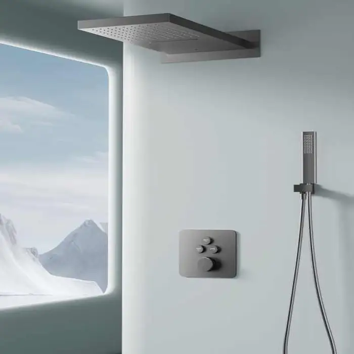 Cold Bathroom Ceiling Rainfall Shower System Waterfall Smart Thermostatic Shower Tap Wall Mounted Concealed Shower Head Set