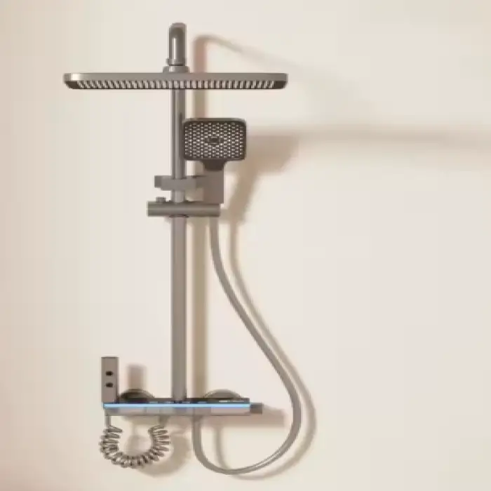 Ares Idealex Aluminum Multifunctional Wall Mounted Gun Metal LED Digital Shower Piano Keys Rain Shower Mixer Set