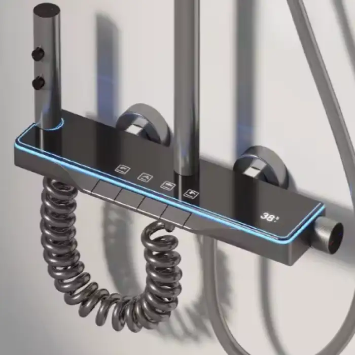 Ares Idealex Aluminum Multifunctional Wall Mounted Gun Metal LED Digital Shower Piano Keys Rain Shower Mixer Set