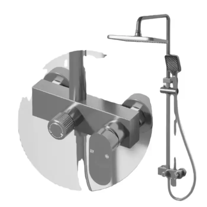 Ares Idealex Aluminum Multifunctional Wall Mounted Gun Metal LED Digital Shower Piano Keys Rain Shower Mixer Set