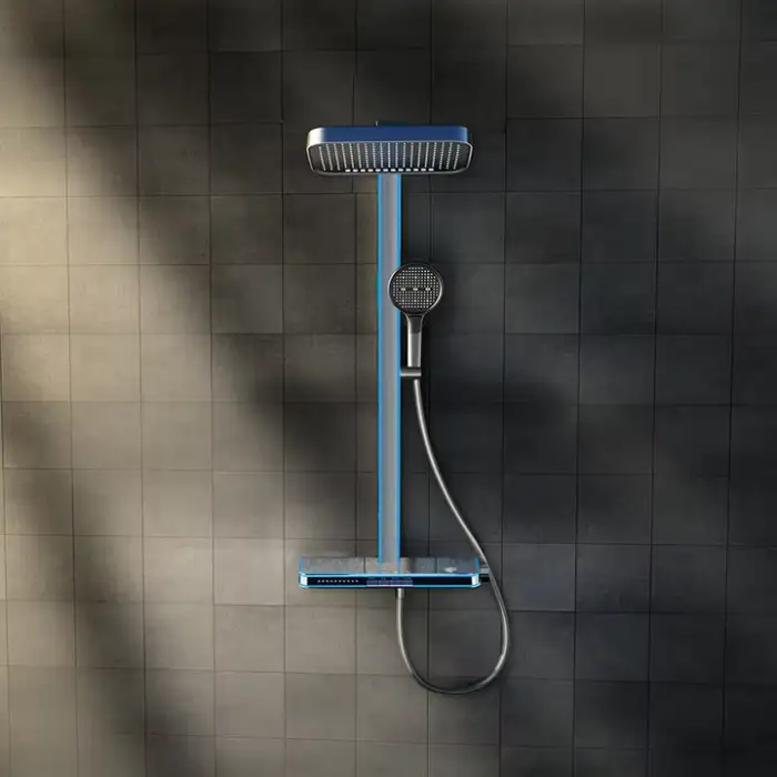 Multifunctional Brass Digital Display Waterfall Shower Head Full Body LED Light Shiny Massage Bathroom Set Soft Spray Brushed