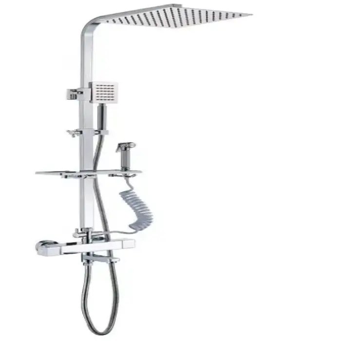 Wall Mounted Retractable Stainless Thermostatic Rain Shower with Waterfall