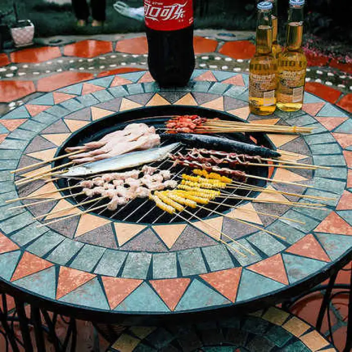 Outdoor Mosaic Barbecue Table and Chair Combination