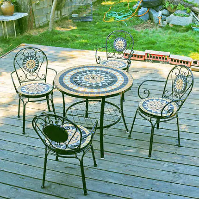 Outdoor Mosaic Barbecue Table and Chair Combination