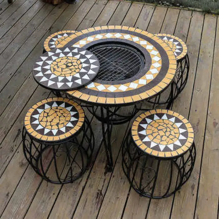Outdoor Mosaic Barbecue Table and Chair Combination