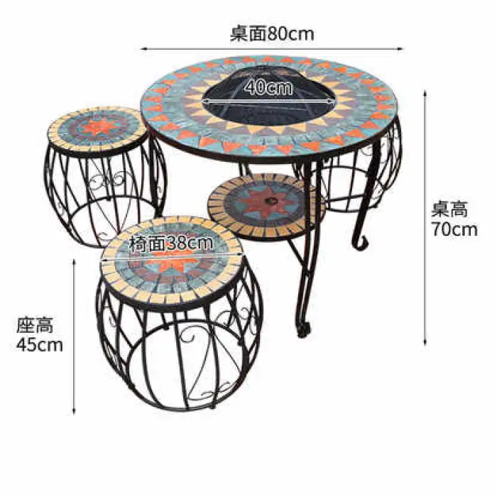 Outdoor Mosaic Barbecue Table and Chair Combination