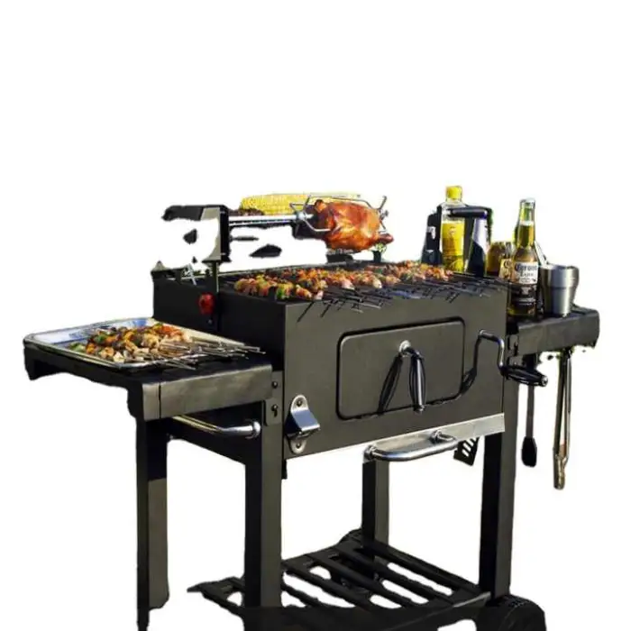 Bbq Table Grill Bbq Outdoor Kitchen Stainless Steel Industrial Grill Square Trolly Charcoal Grill