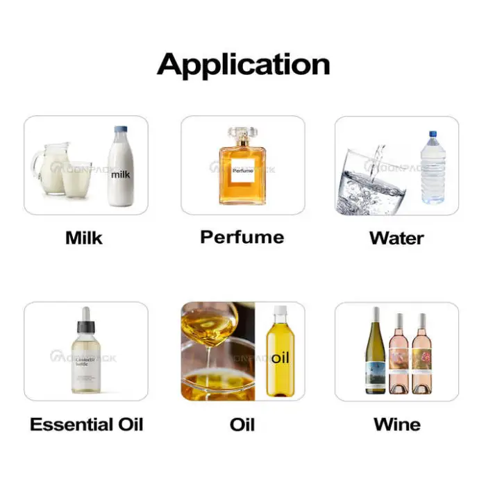 Moonpack Automatic Linear Digital Control Pump Small Liquid Oil Perfume Glass Bottle Filling Machine 100ml 250ml With Conveyor